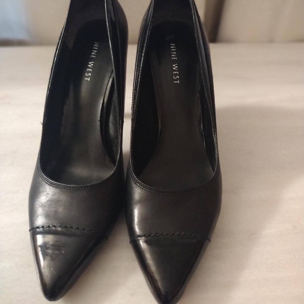 Black Leather and Patent Leather Career Pumps